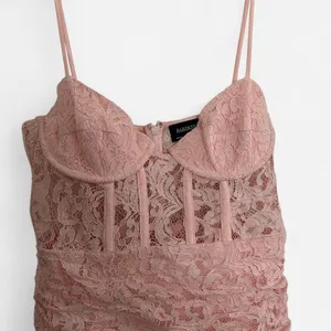 Bardot Danni Lace corset waist mini dress with frill hem in soft pink lace M thumbnail 4