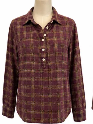 Faherty Plaid Wool Blend Popover Shirt M Burgundy Olive Long Sleeve thumbnail 1