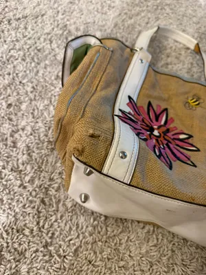 Coach Bumble Bee Handbag Straw Floral Tan White 2005 thumbnail 5