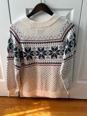 Abercrombie & Fitch Fair Isle Sweater in White and Blue thumbnail 3