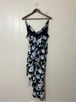 Abercrombie & Fitch Floral Asymmetrical Midi Dress Cowl Neck Cinched Slit Size L thumbnail 13