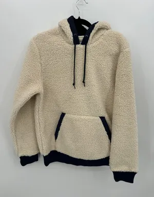 Old‎ Navy Womens Sherpa Pullover Hoodie Cream Navy Blue Medium Teddy Sweatshirt thumbnail 1