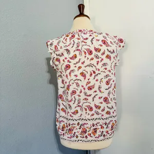 Old Navy Women Cream Pink Floral V-Neck Semi Flared Sleeves Relaxed Fit Blouse M thumbnail 6