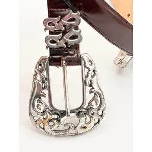 Barse Womens M Burgundy Brown English Leather Silver Tone Filgree Boho Western thumbnail 2