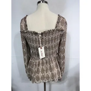 Women's Loom Smocked Peplum Blouse Boho Romantic Long‎ Sleeve Size S New thumbnail 9