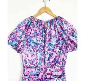 For Love & Lemons Tahiti Ruched Mini Dress Small Purple Floral Satin Cottagecore thumbnail 13