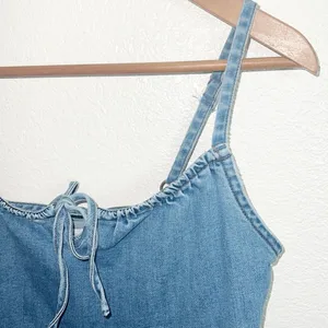 Hollister Chambray Tank Fitted Bodycon Tie Keyhole Front Pull On Mini Dress thumbnail 4