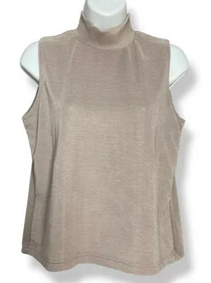 Vintage Jason Maxwell Tank Top Mock Neck Sleeveless‎ Neutral Taupe Women Medium thumbnail 1