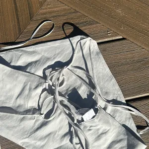NWT ZARA Grey Linen Tie Up‎ Top thumbnail 3
