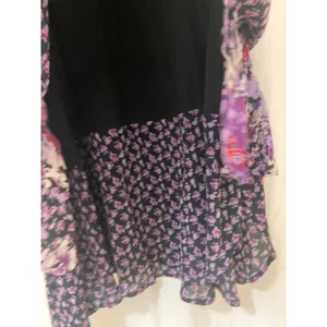 Free People Purple Pink Floral Asymmetrical Cold Shoulder Tie Mini Dress Large thumbnail 10