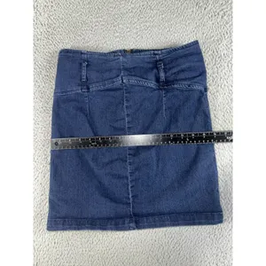 Free People Livin it Up Mini Skirt Women‎ 6 Back Zip Short Dark Wash Denim thumbnail 5