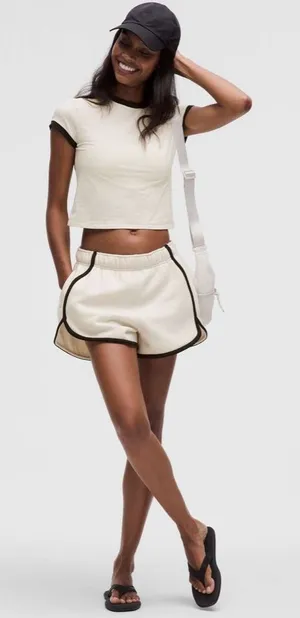 Lululemon Scuba Mid-Rise Oversized Short 3" Trim Light Ivory / Black NWT thumbnail 1