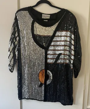 Chanson d'Amour Women's Large Art Deco Sequin & Bead Tunic Glamour Bling VTG thumbnail 1