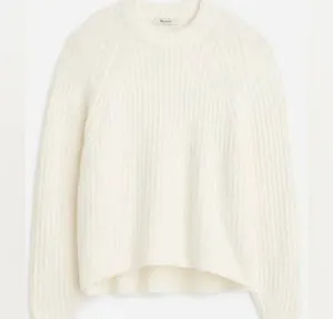 NWT Madewell Ribbed Cotton-Blend Sweater M box cut slice flower embroidery incl thumbnail 2