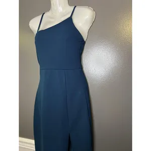 Lulus Dress Womens Small Blue One Shoulder Sheath Midi Side Slit Party Cocktail thumbnail 5