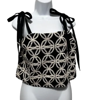 Express Womens Crochet Lace Overlay‎ Tie Strap Crop Top M Black Boho Festival thumbnail 1