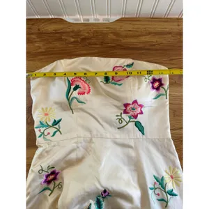 Tibi Strapless Floral Embroidered Silk Dress Cream Small thumbnail 6