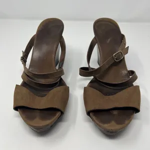 UGG Strappy Brown Leather Women's Wedge Sandals Size 9 Open Toe Ankle Strap thumbnail 4
