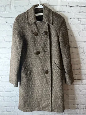 Trina Turk Brown Tweed Double-Breasted Pea Coat size medium thumbnail 2