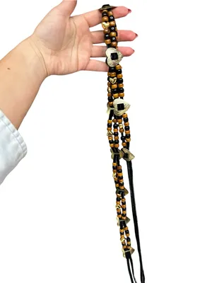 Vintage Beaded Leather Wrap Tie Belt Hearts Western Boho Waist Belt thumbnail 7