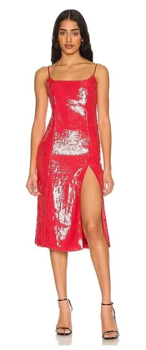 NWT BARDOT Women's Beckett Sequin Slit Sheath Dress In Lipstick Red SZ-4 thumbnail 1