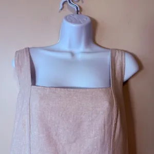 Old Navy Linen L Tall Blend Smocked Back Square Neck Mini Dress Tan‎ Beach Vacay thumbnail 2
