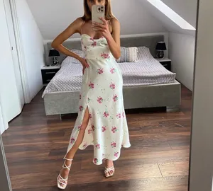 ZARA dress midi corset like floral satin effect open back wedding summer party thumbnail 2