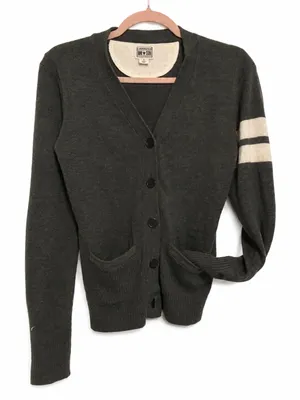 Y2K Converse One Star Varsity Stripe V-Neck Cardigan Size Small Gray thumbnail 7