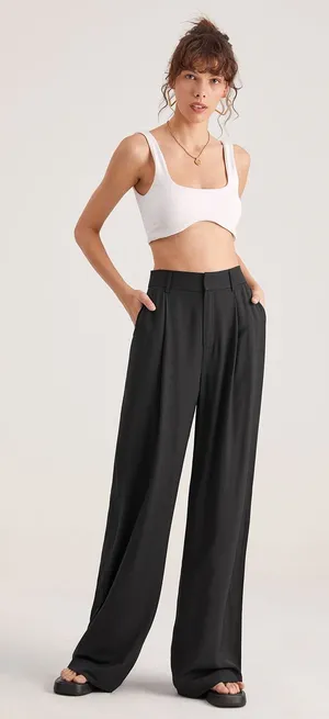 Commense Oversized Elegant High Waist WideLeg Pleat Front Black Trousers NWT M thumbnail 1