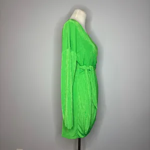 ASOS - Green Wrap Slinky Blouson Sleeve Dress thumbnail 4