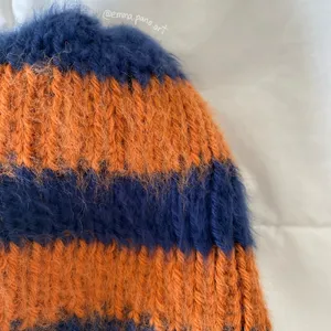 striped orange and blue Chicago Bears NFL fuzzy women’s beanie thumbnail 8