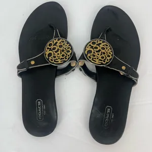 Coach Black Sandals with Gold Accent coach medallions thumbnail 5