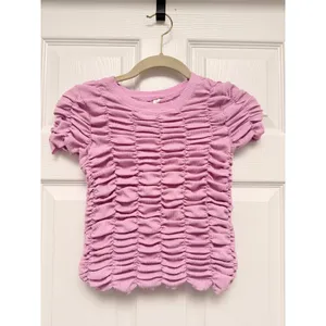 Anthropologie Smocked‎ Short Sleeve Tee Lavender Lilac Textured Crop Top thumbnail 2