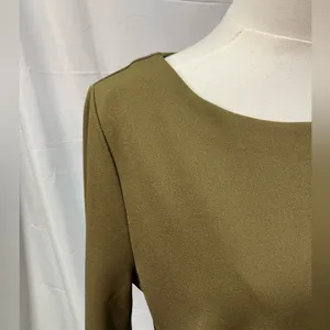 Ann Taylor Long Sleeve Tie Sleeve‎ Blouse Green Round Neck Womens Medium thumbnail 3