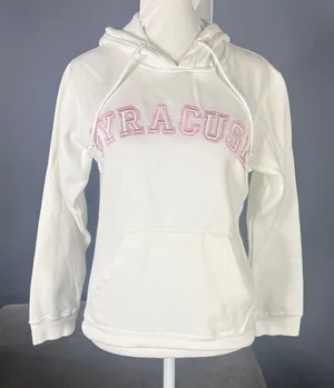 Women’s White Embroidered SYRACUSE College Drawstring Hoodie Size L NEW thumbnail 1