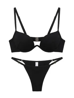 SHEIN Black Ribbed  Bikini Set thumbnail 1