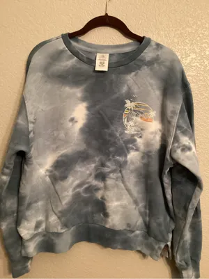 NWOT Disney Parks Lilo & Stitch Musical Stitch Hawaiian Blue Tie Dye Crewneck L thumbnail 1