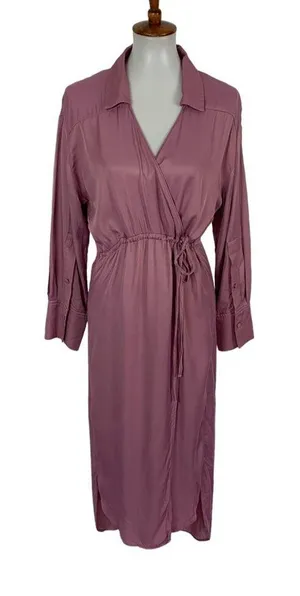 Zara Dress XS Pink Midi Long Sleeve‎ Feminine Romantic Elegant Chic thumbnail 1