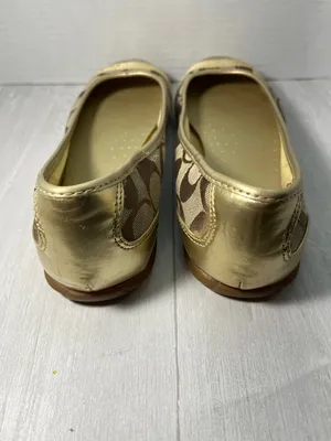Coach Women's Brown Signature Canvas Ballet Flats with Gold Cap Toe thumbnail 6