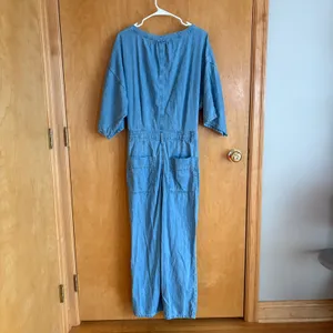 Free People Denim Jumpsuit Womens Small Blue Button Front Short Sleeve‎ Boho thumbnail 6