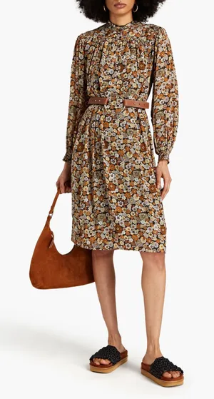 ANTIK BATIK Colline Gathered Floral Dress Brown NWT‎ XS/36 thumbnail 1