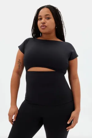 NEW Girlfriend Collective Bea Baby Tee Top Size XXL Cutout Boat Neck Fitted thumbnail 1
