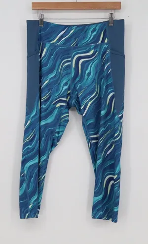 Tek Gear Womens XL Blue Marble Swirl High Waisted Active Leggings with Pockets thumbnail 1