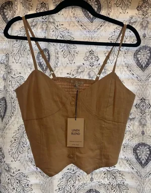 Love‎ Tree Linen Blend Button Front Tank Top Size Large thumbnail 1