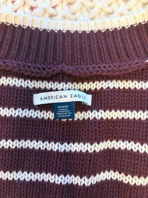 American Eagle Striped V-Neck Sweater Size M Brown thumbnail 2