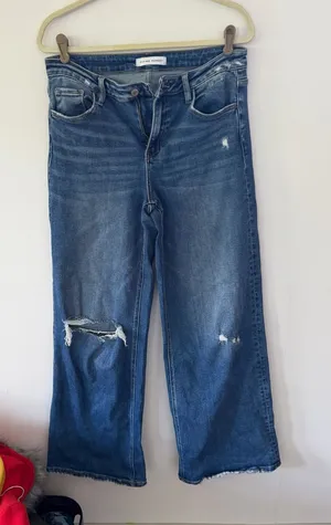 Flying Monkey Mid-Blue Distressed Wide Leg Jeans thumbnail 1