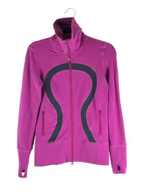 Lululemon Women's In Stride Jacket Full Zip Mock Neck Pockets Pink Black 6 thumbnail 1
