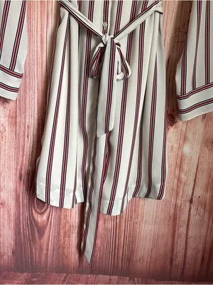 Express Outlet White Convertible Sleeve Red Striped Long Sleeve Shirt Dress Sz S thumbnail 8