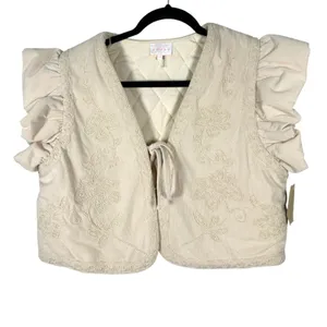 Entro Veada Embroidered Cream Floral Quilted Topper Tie Medium NEW with Tags thumbnail 7
