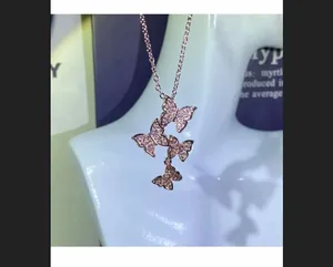 Elegant butterfly design necklace. Rose gold New thumbnail 4
